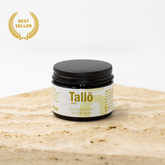 Tallo tallow balm jar on a wooden surface with a gold 'Best Seller' label.