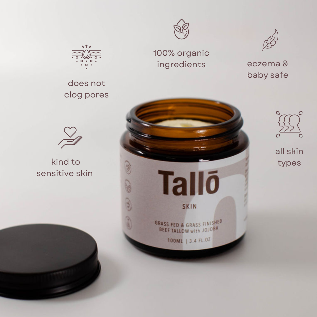 Tallow Skincare, front image of glass jar that is great for sensitive skin