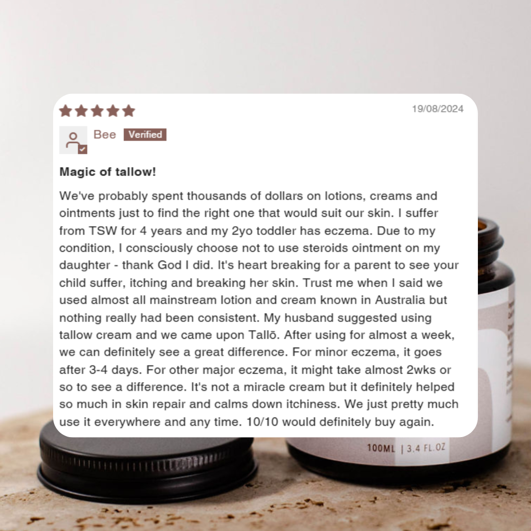 Tallo Skin 5 star review image of tallow skincare