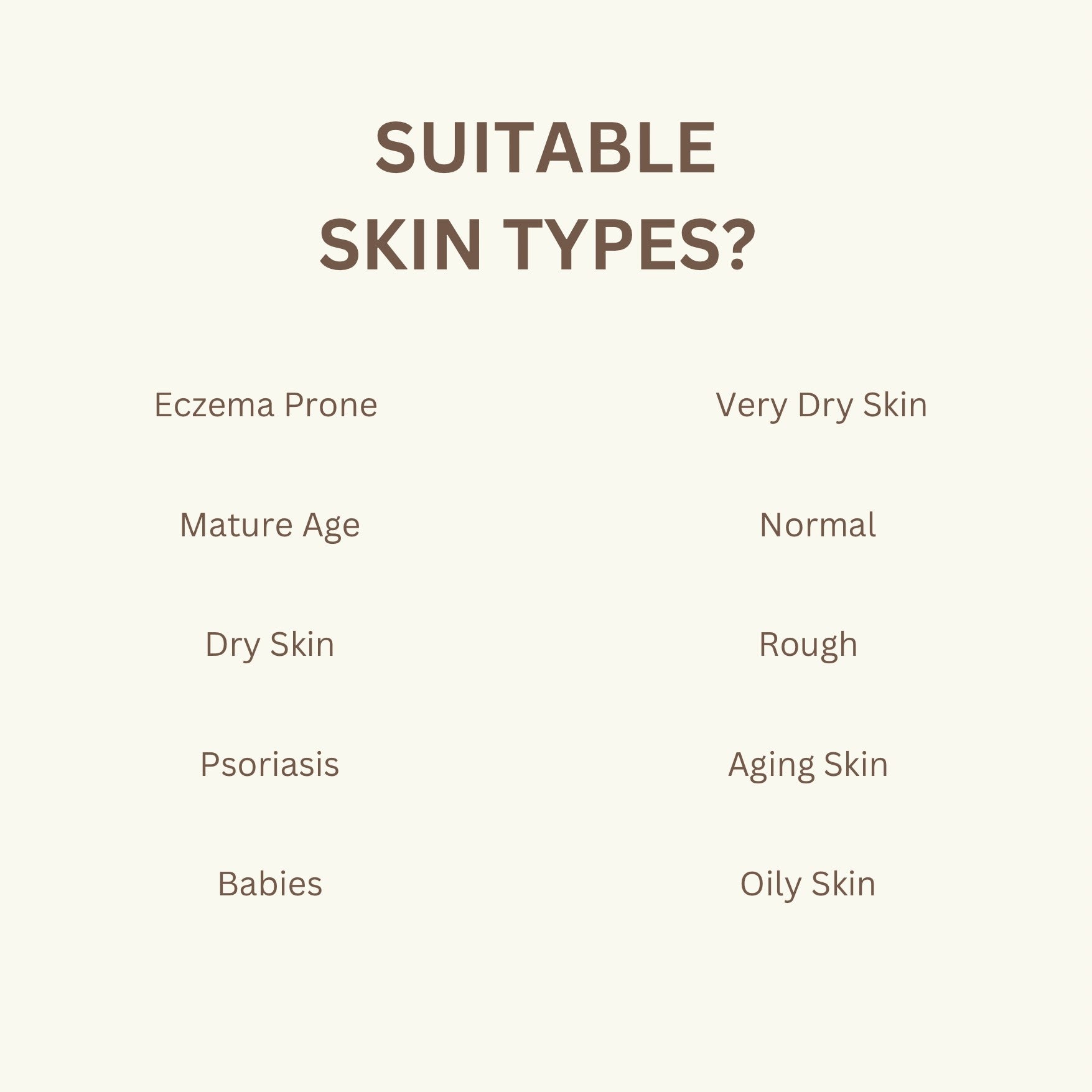 List of suitable skin types on a beige background